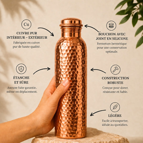 Gourde en Cuivre – Nuvya™ | L’Eau Purifiée Naturellement, Sans Plastique