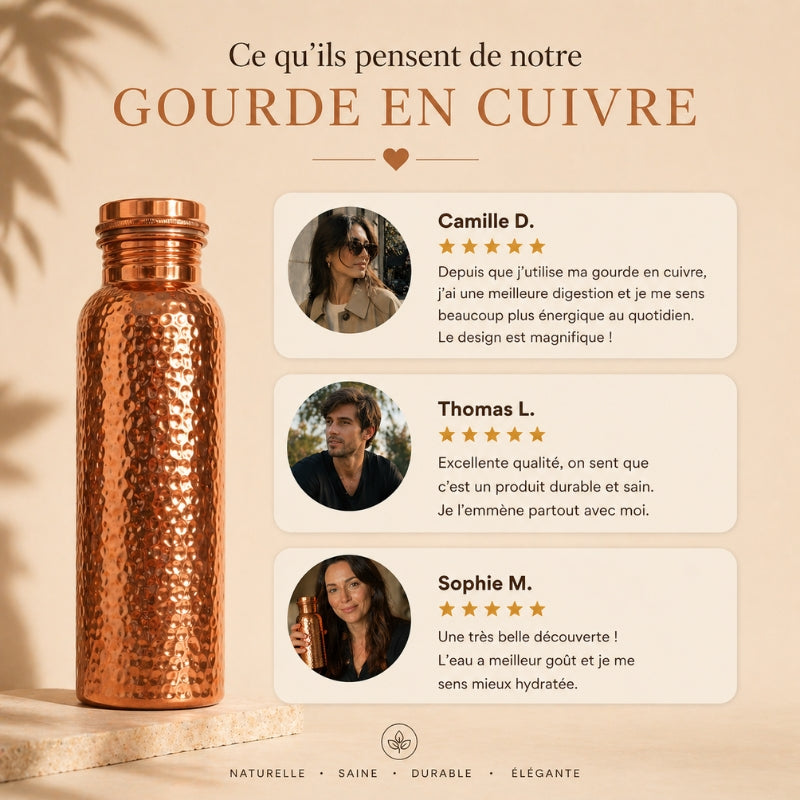 Gourde en Cuivre – Nuvya™ | L’Eau Purifiée Naturellement, Sans Plastique